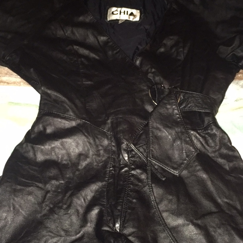 Vintage Lady Black Leather Jumpsuit.